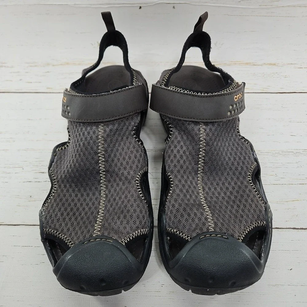 Crocs‎ Swiftwater Mens 12 Brown Fisherman Sports Sandals Water Shoes Mesh 15041
